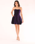 "Lisa" Velvet Strapless Bow Back Short Dress