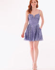 "Shayna" Glitter Mesh V-Neck Sleeveless Short Dress