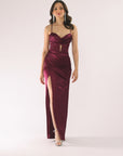 "Camille" Satin Draped Corset Floor Length Dress