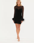 "Krystal" Short Velvet Long Sleeve Feather Illusion Dress