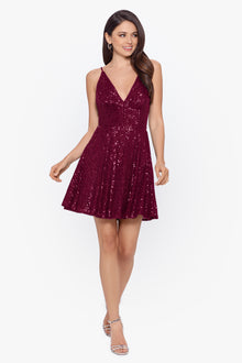  "Hannah" Short V Neck Sequin Lace Up Back Dress