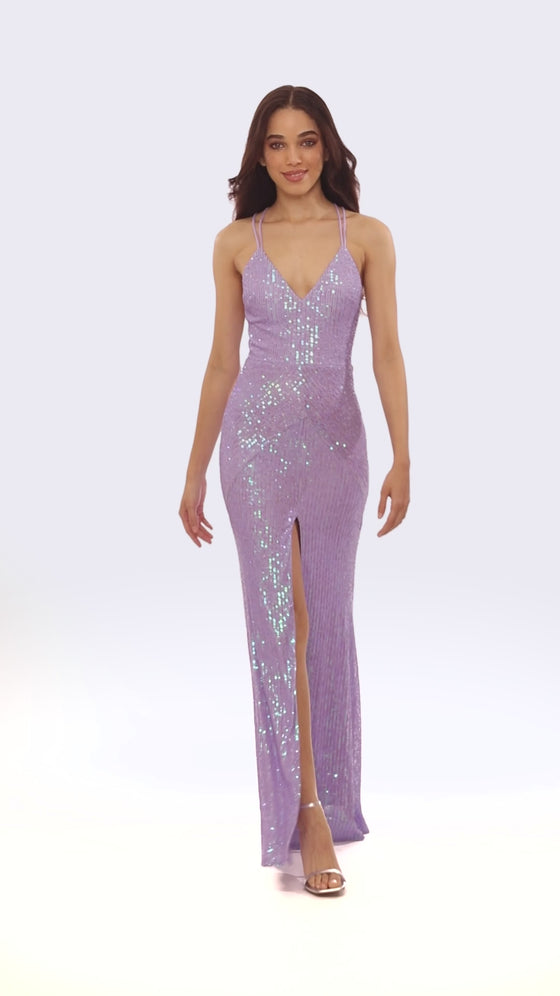 "Jules" Long Sequin V-Neck Dress