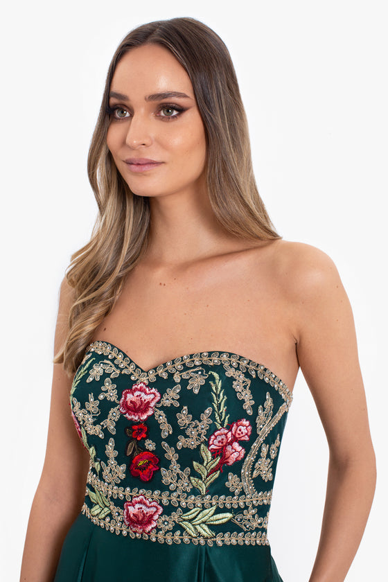"Eliana" Long Strapless Embroidery Lace Up Dress