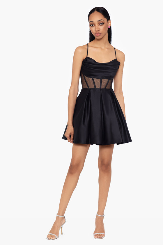 "Sophia" Short Satin Illusion Tie Up Back Dress