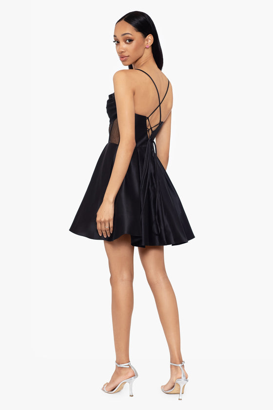 "Sophia" Short Satin Illusion Tie Up Back Dress